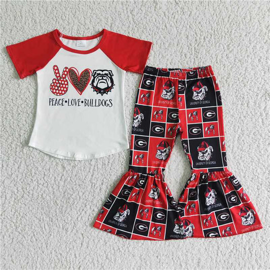 A1-24 Bulldog heart gesture red short-sleeved pants suit