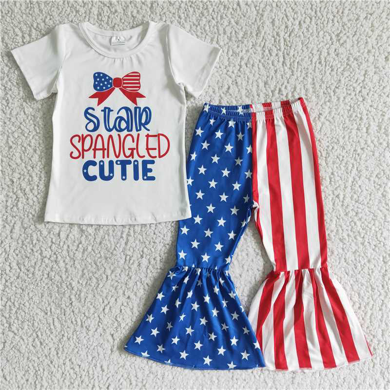 12.30 RTS NO MOQ （In stock）NC0006 Baby Girls Cutie 4th of July bell pants clothing sets