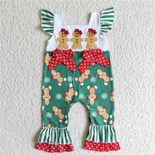 11.18 RTS NO MOQ （In stock）SR0064 Baby girls gingerbreads Christmas ruffle rompers