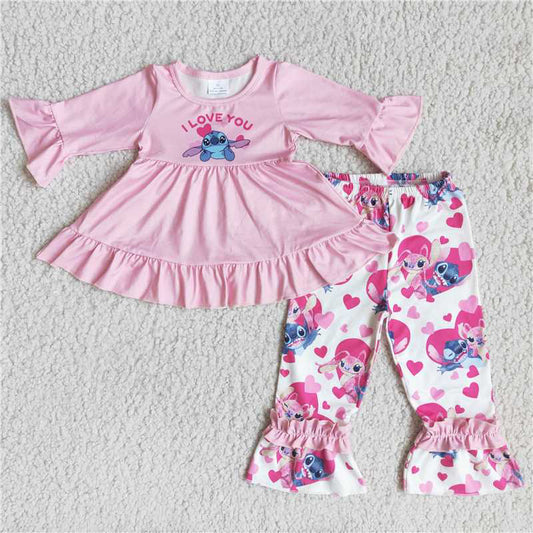 6 B1-35 I love you pink 3/4 sleeves tunic koala ruffle pants cute girls boutique clothing