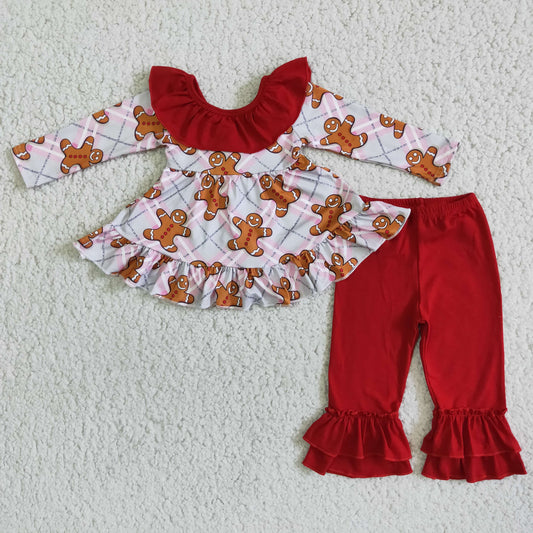 6 B8-5Gingerbread backless tunic ruffle pants girls Christmas clothing
