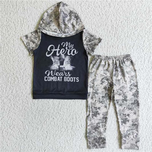 A6-10 Boys hoodie camo summer sets