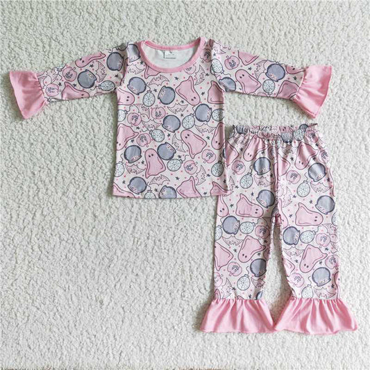 GLP0003Ghost pink long sleeve sleep wear kids girls Halloween pajamas