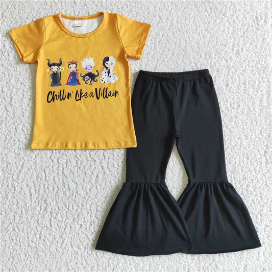A1-15 chillin yellow Disney villain image short-sleeved black pants suit