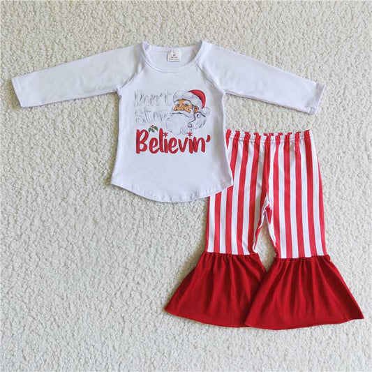 6 A19-30 believin Santa Claus top red and white striped pants set