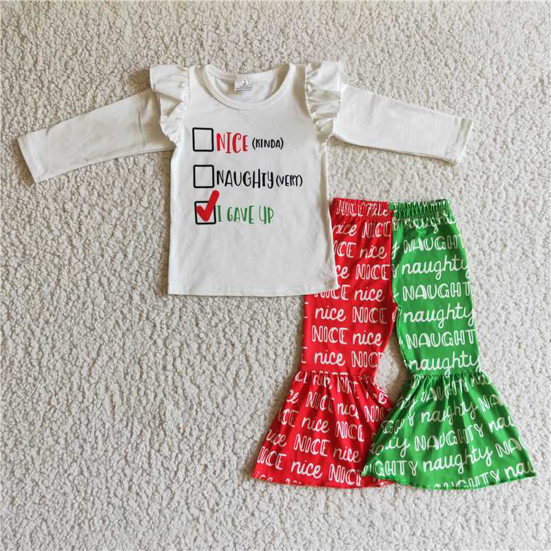 GLP0237Naughty and nice bell bottom pants girls Christmas outfits