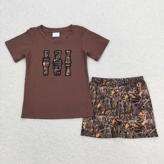 USA Warehouse (IN STOCK) BSSO0780 Baby Boys Summer Clothes Baby Boys Brown Camo Duck Call Shirt Top Shorts Clothes Sets