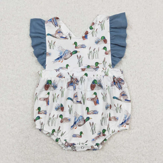 USA Warehouse (IN STOCK) SR0893 Baby Girls Summer Romper Baby Girls Duck Straps Ruffle Summer Rompers