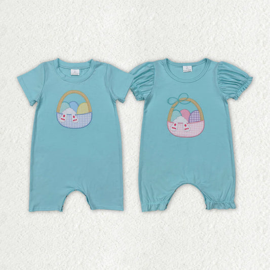 12.26 RTS Sibling Girls Baby Infant Boys Easter Eggs Basket Rompers