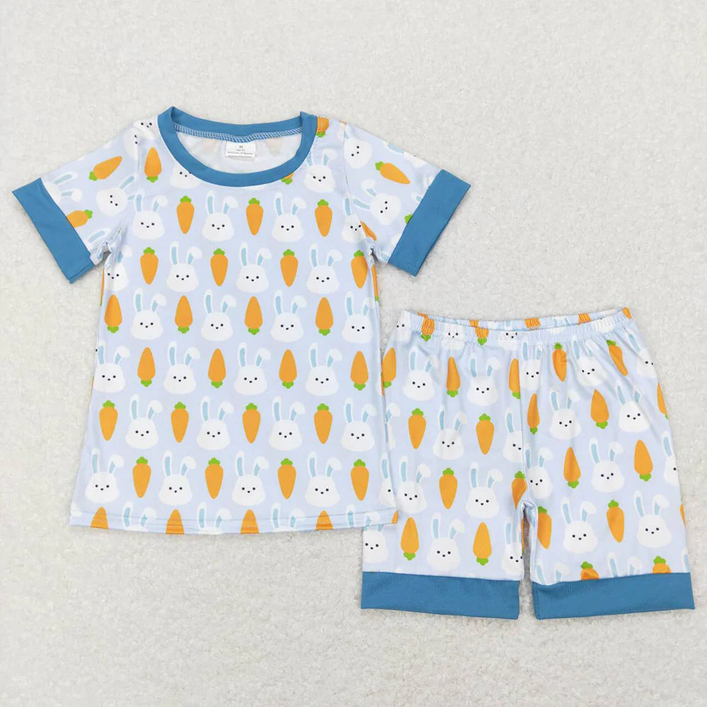 2.11 RTS Baby Girls Boys Easter Carrot Rabbits Shirt Top Shorts Pajamas Sibling Clothing Sets