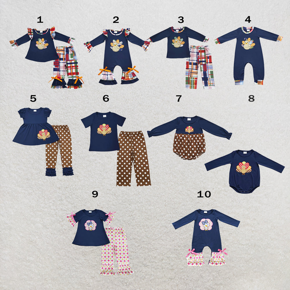 RTS Sibling Sibling milk silk Baby Girls Thanksgiving Print Tunic Top Ruffle Hem Pants Two Piece Clothes Sets Rompers