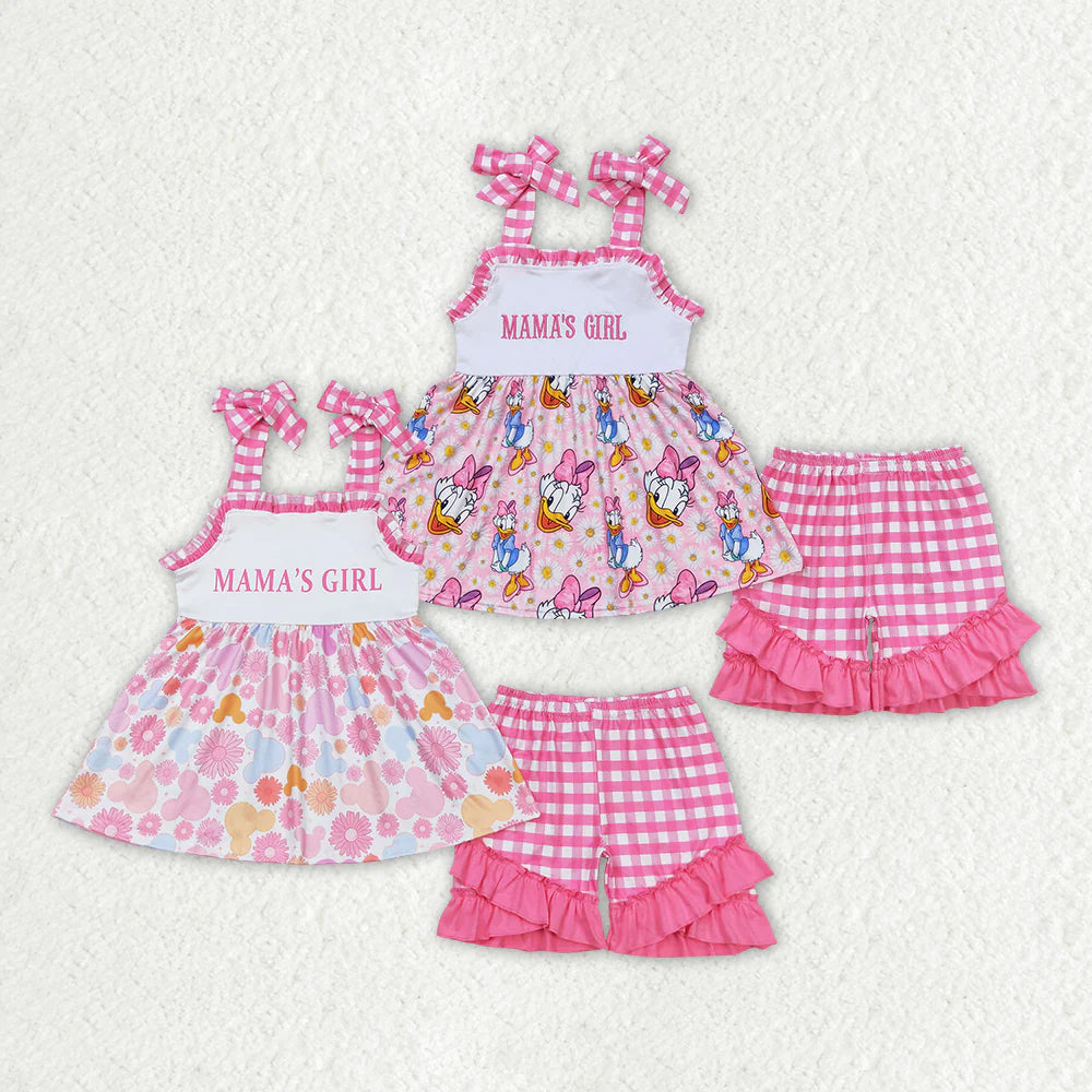 12.24 RTS Sibling Baby Girls Mama's Girl Pink Top Ruffle Shorts Outfits Clothes Sets