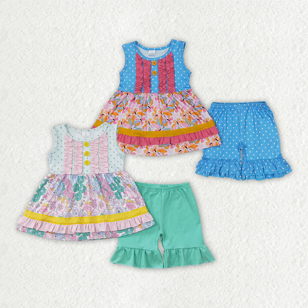 11.10 RTS Sibling Baby Girls Floral Ruffle Tunic Shorts Clothes Sets