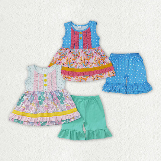 11.10 RTS Sibling Baby Girls Floral Ruffle Tunic Shorts Clothes Sets
