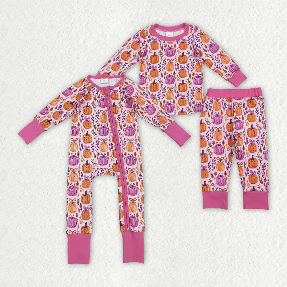 10.3 RTS Sibling Baby Girls Floral Pumpkins Rompers Pajamas Clothes Sets