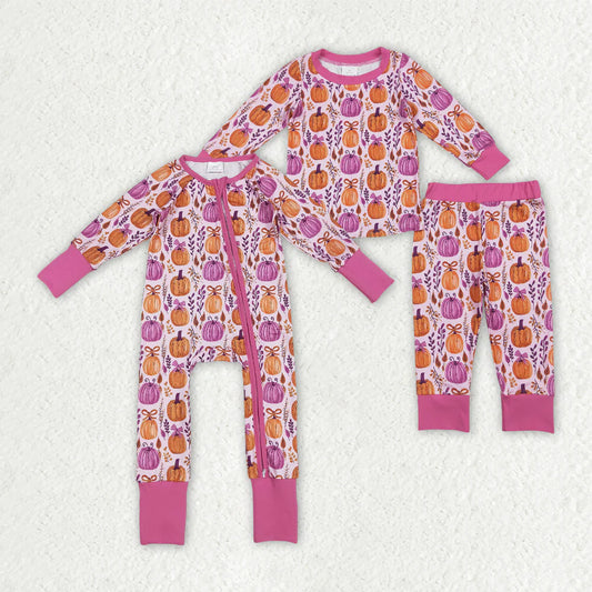 10.3 RTS Sibling Baby Girls Floral Pumpkins Rompers Pajamas Clothes Sets