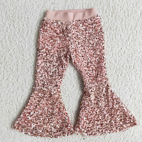 11.8 RTS Sibling Baby Girls Toddler Brithday Party Sequin Glitter Bell Bottom Pants