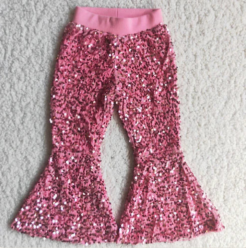 11.8 RTS Sibling Baby Girls Toddler Brithday Party Sequin Glitter Bell Bottom Pants