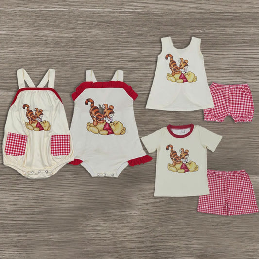 6.04   New Rts No Moq 8-9 Days By Air Arrived it Boys Plaid Shorts And Bear Top Short Sleeve Outfit Children's Clothing Set