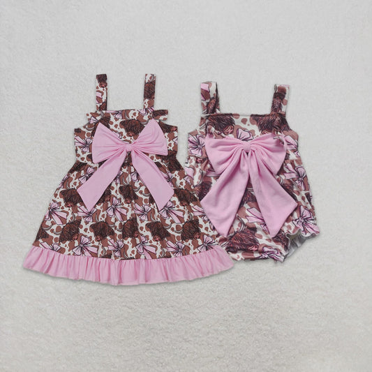 6.03   New Rts No Moq 8-9 Days By Air Arrived it Highland Cow Bow Ruffle Western Baby Girls Dress Straps Cute Animal Theme Girls Clothing