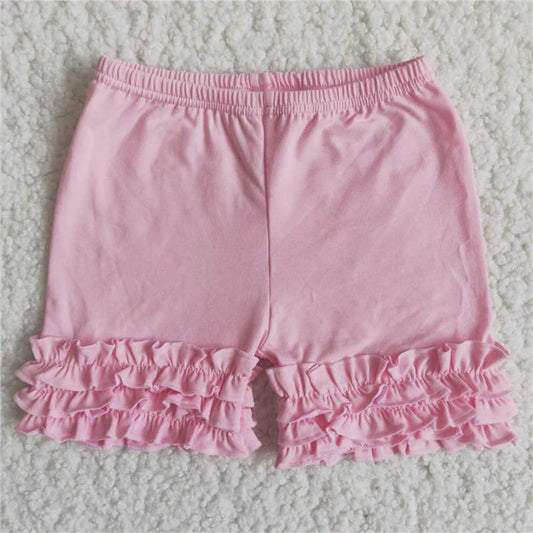 C13-15 RTS NO MOQ Pink Icing Ruffle Shorts for Girls Soft Cotton Stretchy Comfortable Fit Kids' Clothing Pink Ruffled Shorts for Girls