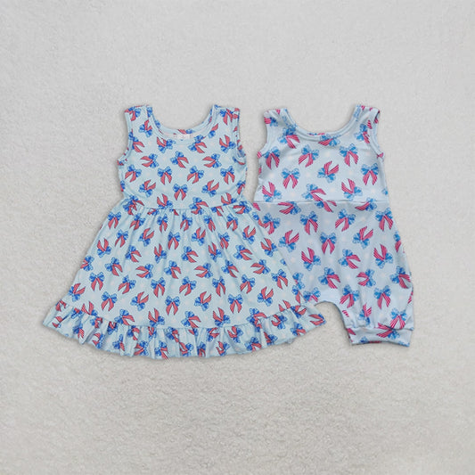 6.04   Baby Girls Sleeveless Dress Blue Stars Stripe Bows Fourth of July Outfit for Toddlers
