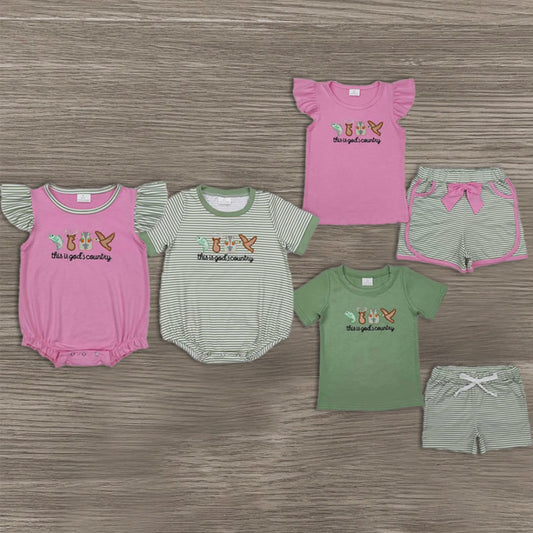 6.04   New Rts No Moq 8-9 Days By Air Arrived it Boys Clothing Set - God's Country Fish Deer Duck Top Shorts - Outdoor Theme Boys Outfit