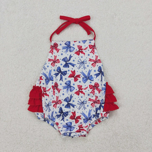 SR2591 New Rts No Moq 8-9 Days By Air Arrived it Red ruffle stars stripe bow halter baby 4th of july romper