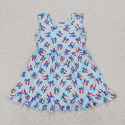 GSD1965 New Rts No Moq 8-9 Days By Air Arrived it Sleeveless blue stars stripe bows baby girls 4th of july dress