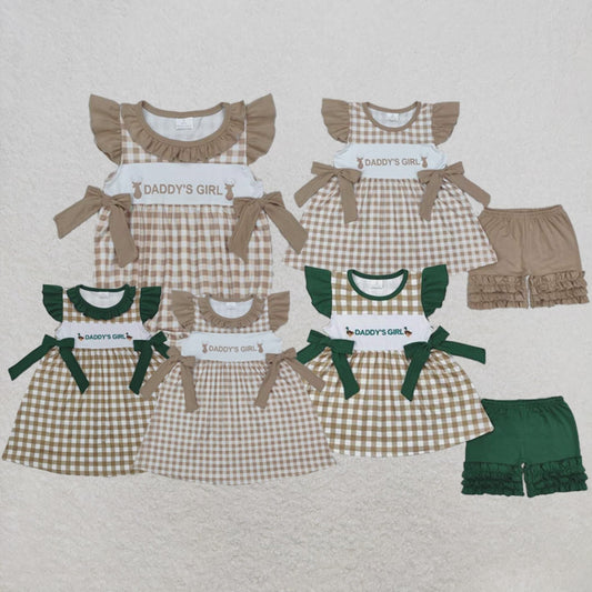 New Rts No Moq 8-9 Days By Air Arrived it Girls Khaki Tunic Short Set with Flutter Sleeves 'Daddy's Girl' Deer Print Top And Matching Shorts for Children's Clothing