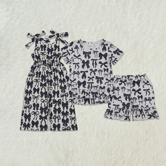 Kids Girls Short Sleeve Bow Ruffle Top Shorts Set Cute Elegant Children's Clothing Outfit