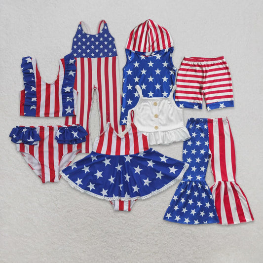 New Rts No Moq 8-9 Days By Air Arrived it Girls 4th of July Outfits Crop Top Stars And Stripe Pants US National Day Children's Clothing Accessories