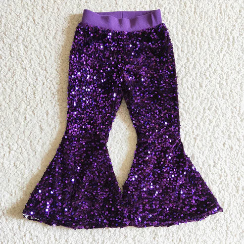 11.8 RTS Sibling Baby Girls Toddler Brithday Party Sequin Glitter Bell Bottom Pants
