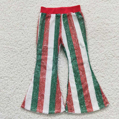 11.12 RTS Sibling Baby Girls Mardigras Stripes Checked Flare Bell Bottom Pants