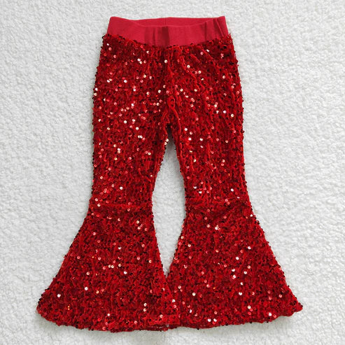 11.8 RTS Sibling Baby Girls Toddler Brithday Party Sequin Glitter Bell Bottom Pants