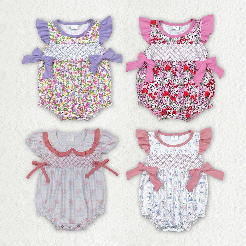 11.10 RTS Sibling Embroidery Baby Infant Girls Flutter Sleeves Bows Ruffle Rompers