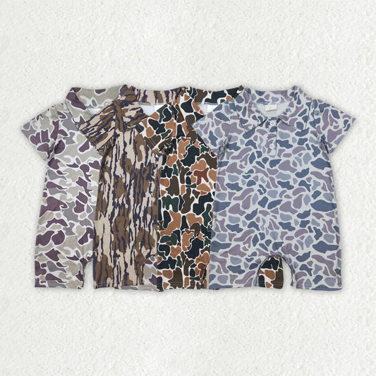 11.13 RTS Sibling Baby Infant Boys Short Sleeves Camouflage Button Rompers