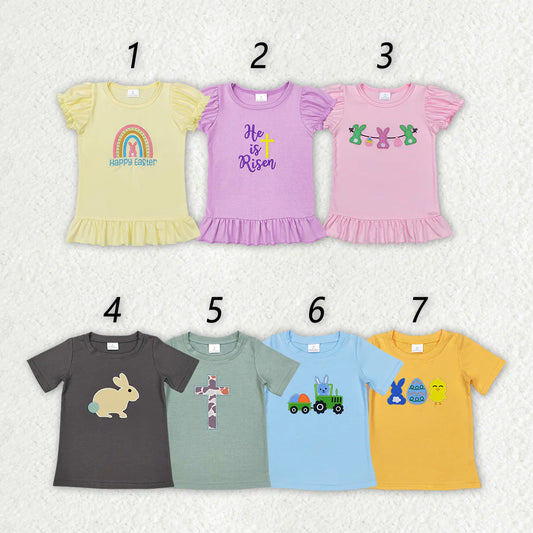 2.11 RST Sibling Boys Baby Girls Easter Cotton Embroidery Short Sleeve Shirt Tops