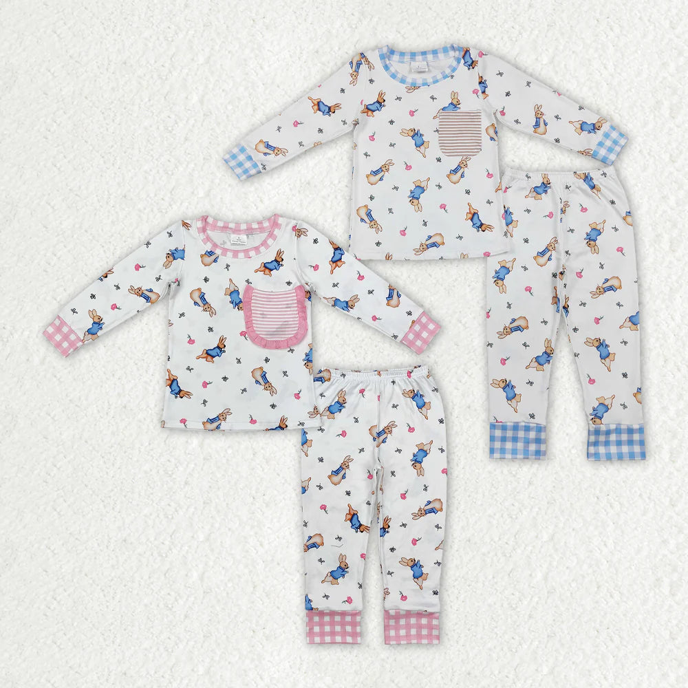 2.11 RTS Sibling Boys Baby Girls Easter Bunny Pocket Top Pants Pajamas Clothing Sets