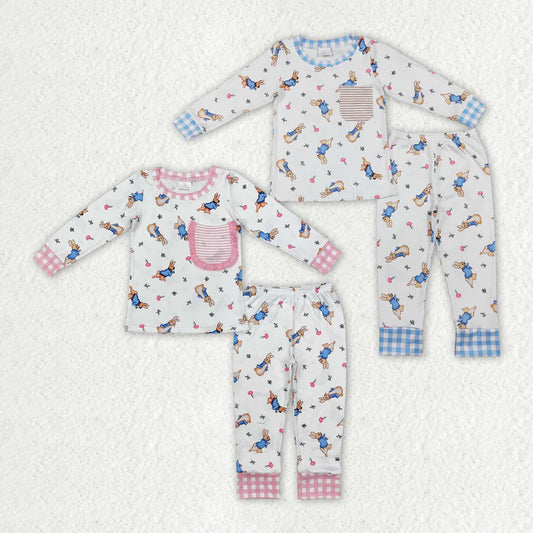 2.11 RTS Sibling Boys Baby Girls Easter Bunny Pocket Top Pants Pajamas Clothing Sets