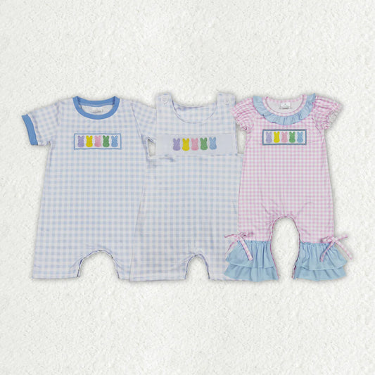 2.10 RTS Sibling Baby Infants Summer Easter Colorful Bunny Short Sleeve Rompers