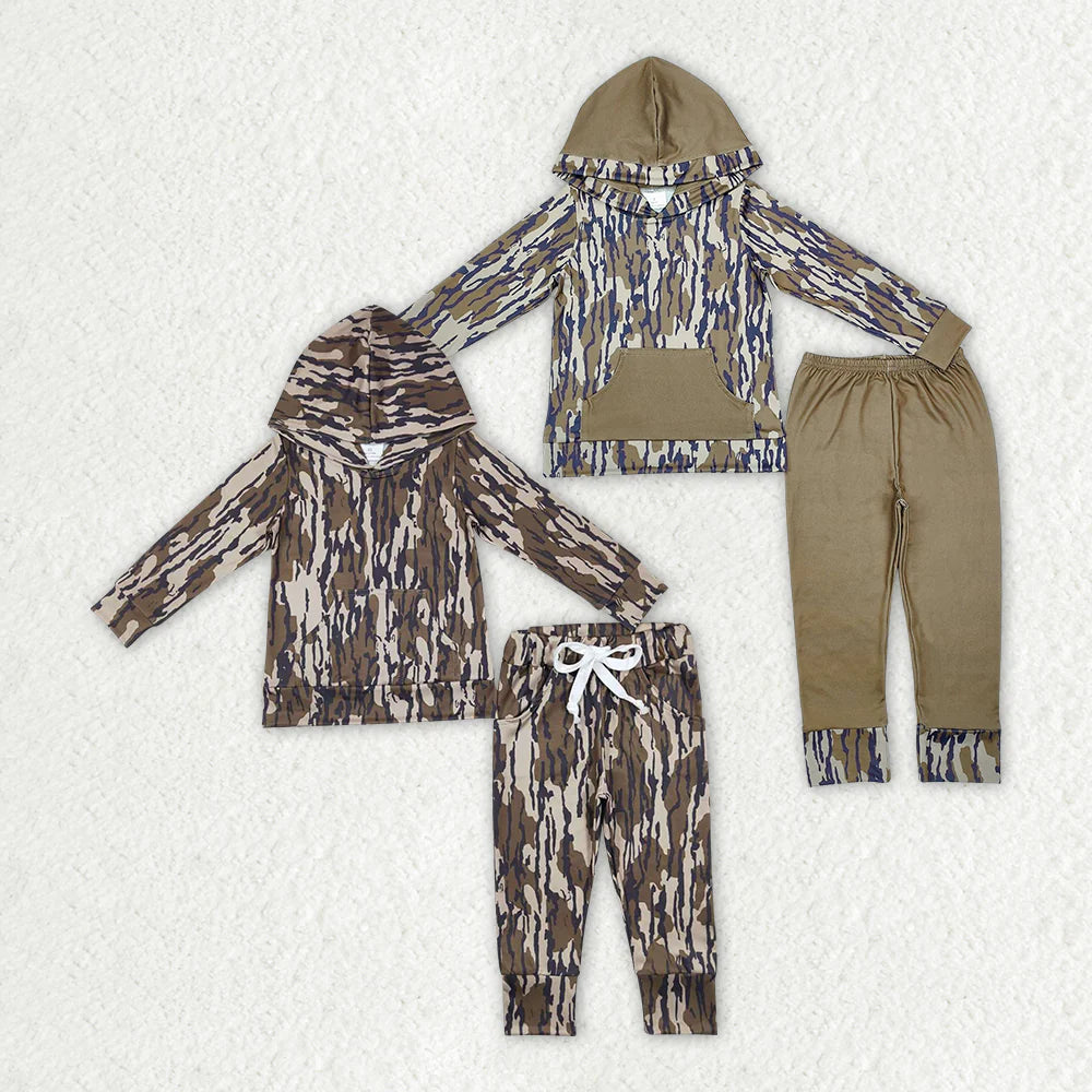 2.4 RTS Sibling Baby Boys Bottomland Camo Hooded Top Hunting Pants Clothes Sets