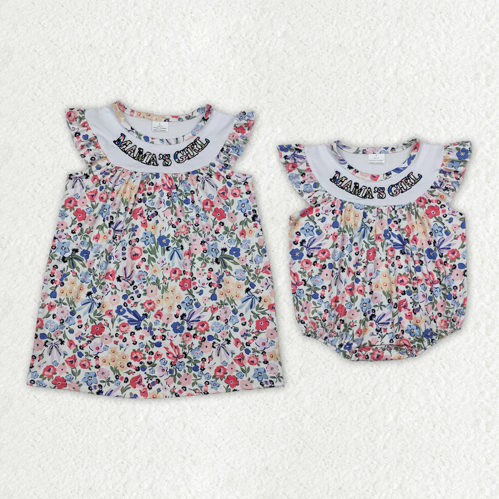 12.27 RTS Sibling Baby Girls Mama's Girl Blue Flowers Rompers Dresses Suits