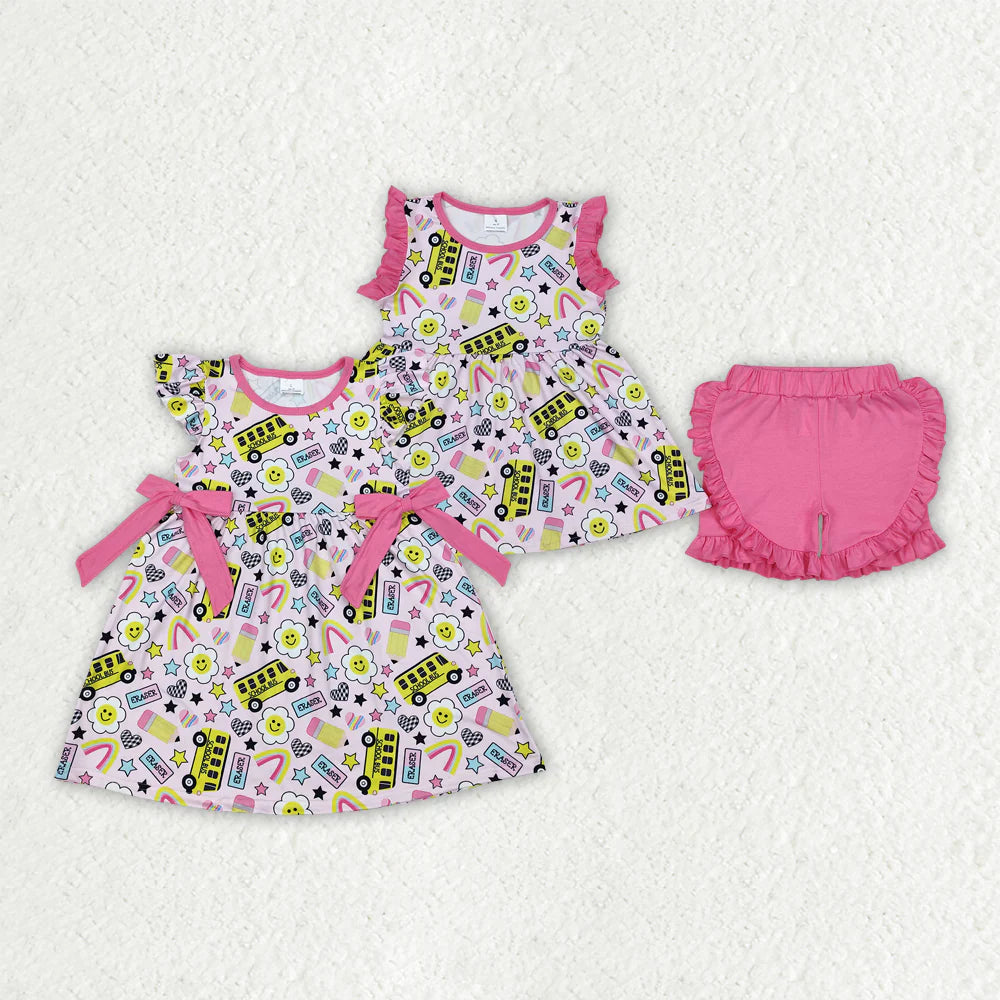 12.8 RTS Sibling Baby Girls Bus Back To School Sets Dresses