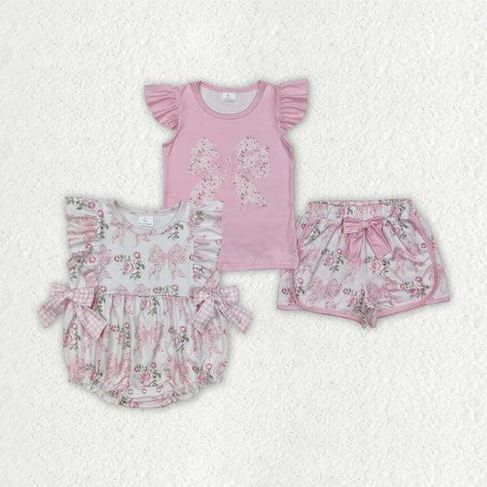11.27 RTS Sibling Baby Girls Pink Flowers Summer Rompers Outfits