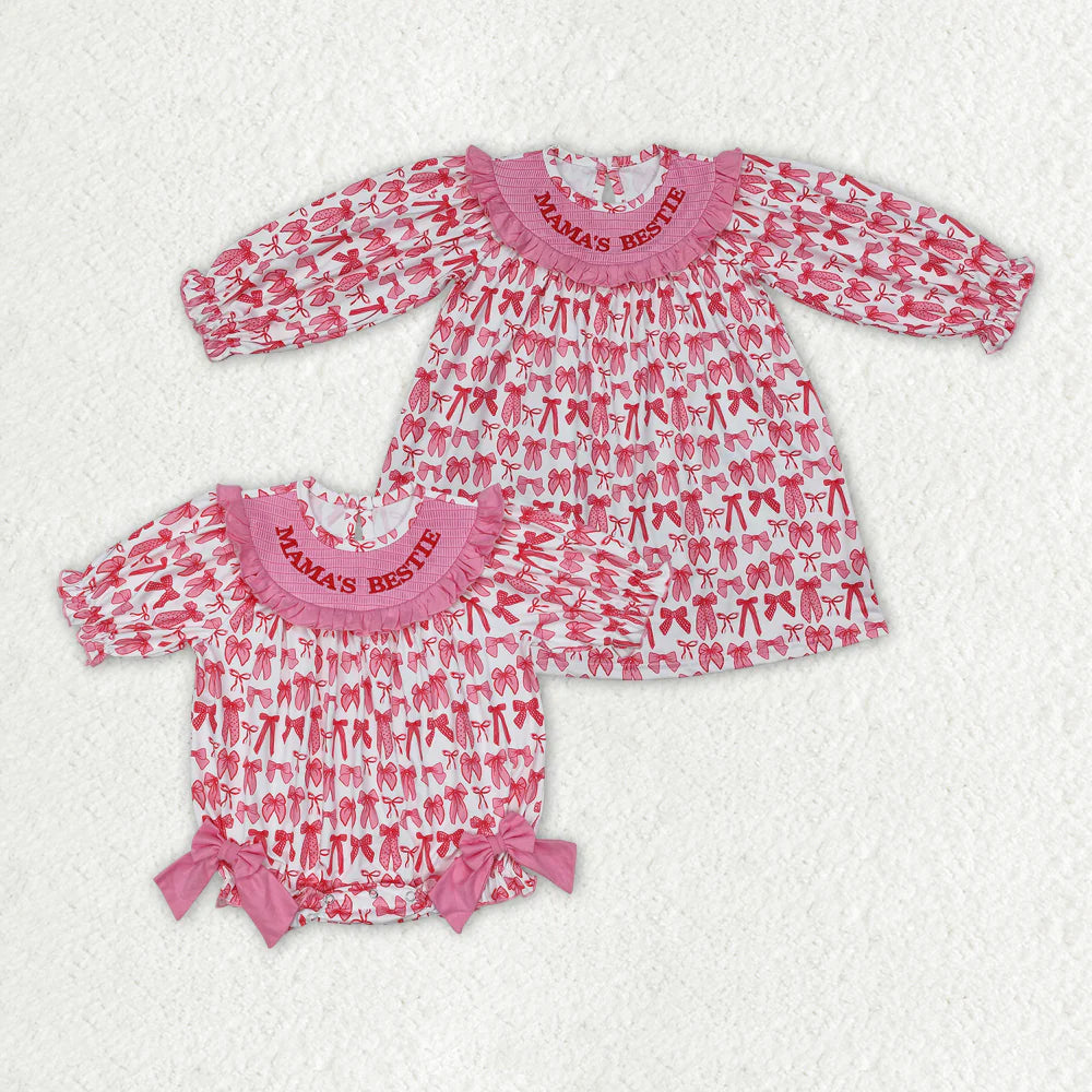 12.27 RTS Sibling Baby Girls Mama's Bestie Smocked Rompers Dresses