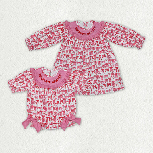 12.27 RTS Sibling Baby Girls Mama's Bestie Smocked Rompers Dresses
