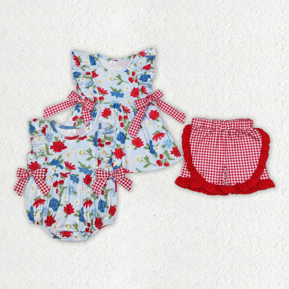 11.26 RTS Sibling Baby Girls Flowers Bows Rompers Outfits Clothes Sets