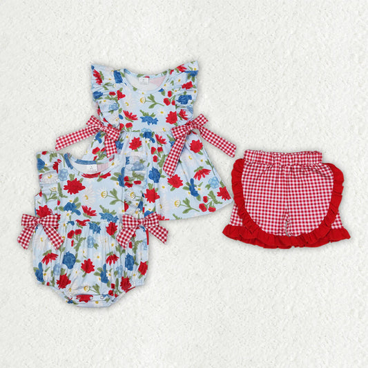 11.26 RTS Sibling Baby Girls Flowers Bows Rompers Outfits Clothes Sets