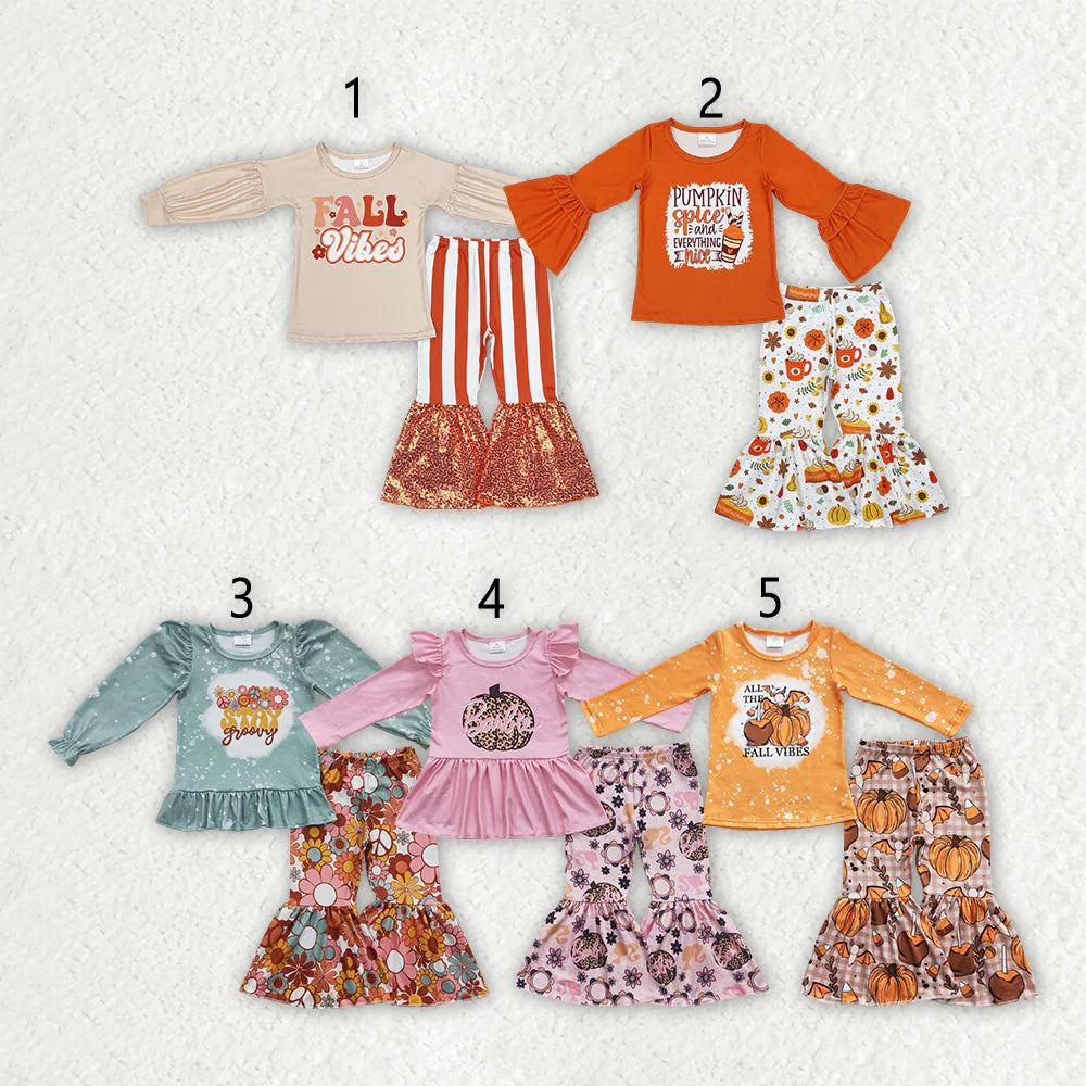 10.3 RTS Sibling Baby Girls Fall Shirt Bell Pants Outfits Sets